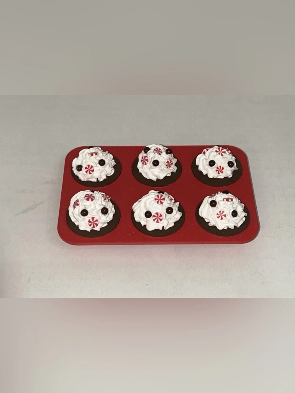 Fake Cupcakes Cup Cakes in red Muffin Pan - Faux Dessert Decoration Handmade